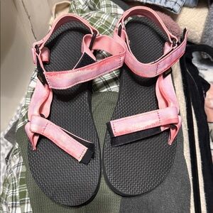 Pink and Black Teva Sandals